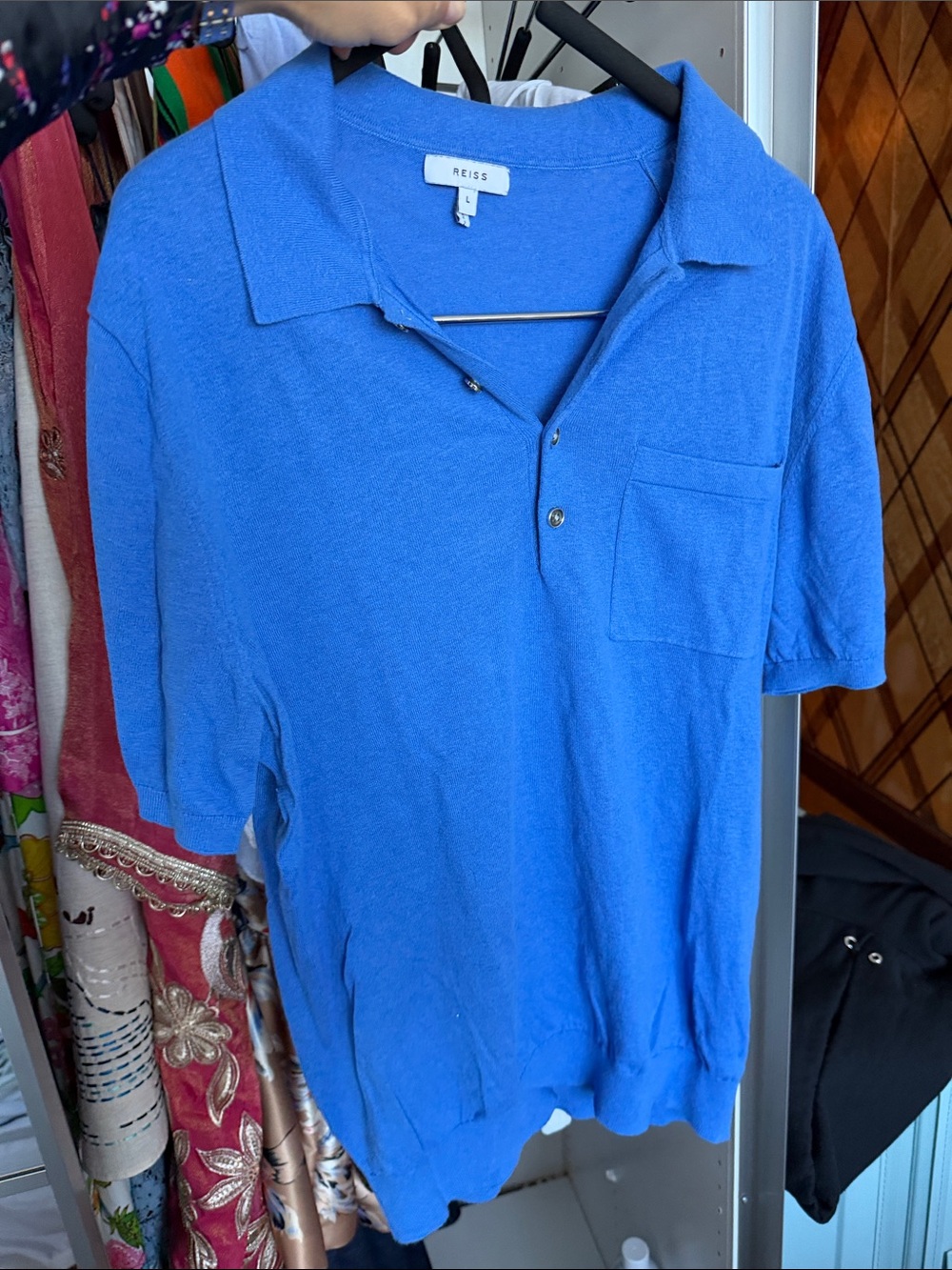 Reiss Men’s Royal Blue Short-Sleeve Polo with Chest Pocket